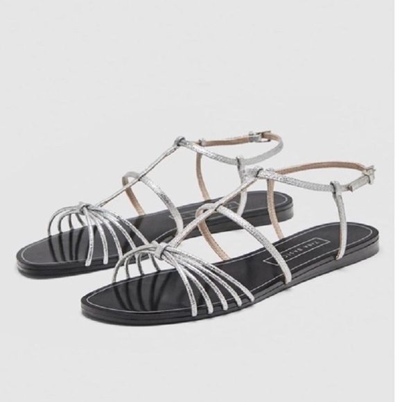 Silver strappy flat sandals Clearance
